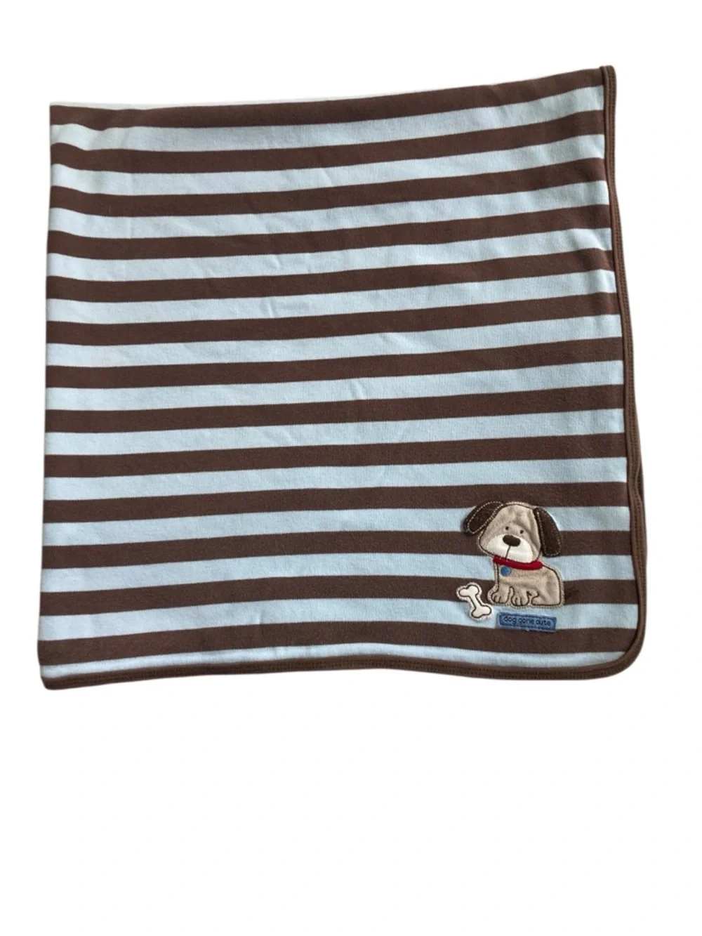 Carter's Baby Blanket Puppy Dog Gone Cute Blue Brown Stripes Jersey‎ 26 x 28.